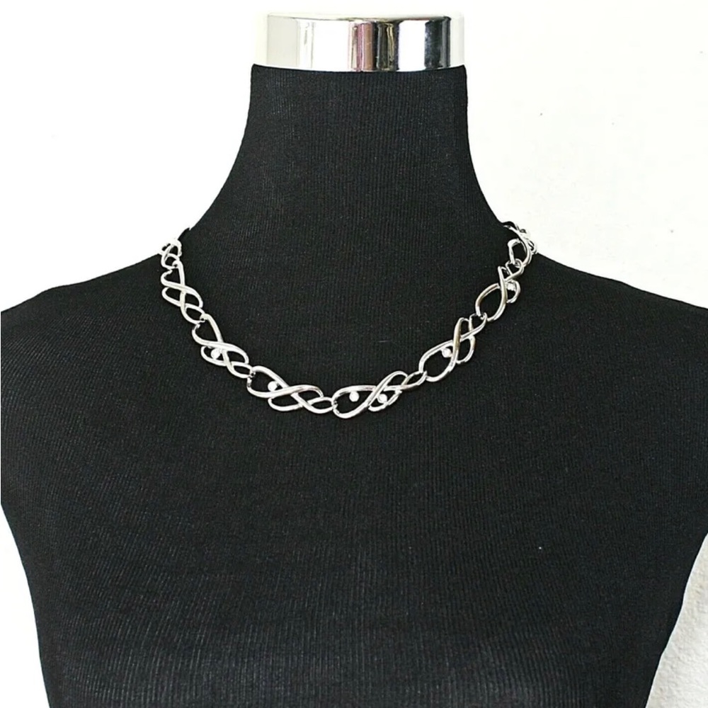 Infinity Set LUMINESS By PRINCESS HOUSE Link Necklace bracelet Silver Tone Clear - Picture 2 of 5